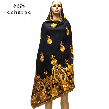 

The new African women scarves Muslim women big embroidery cotton scarf wharf towel and comfortable