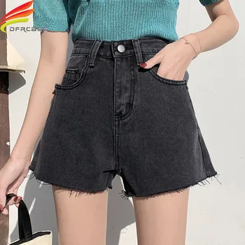 

Spring Summer 2020 Black Denim Shorts Women Streetwear Pockets Wide Leg Jeans Shorts For Women Korean Style Tassel Short Femme