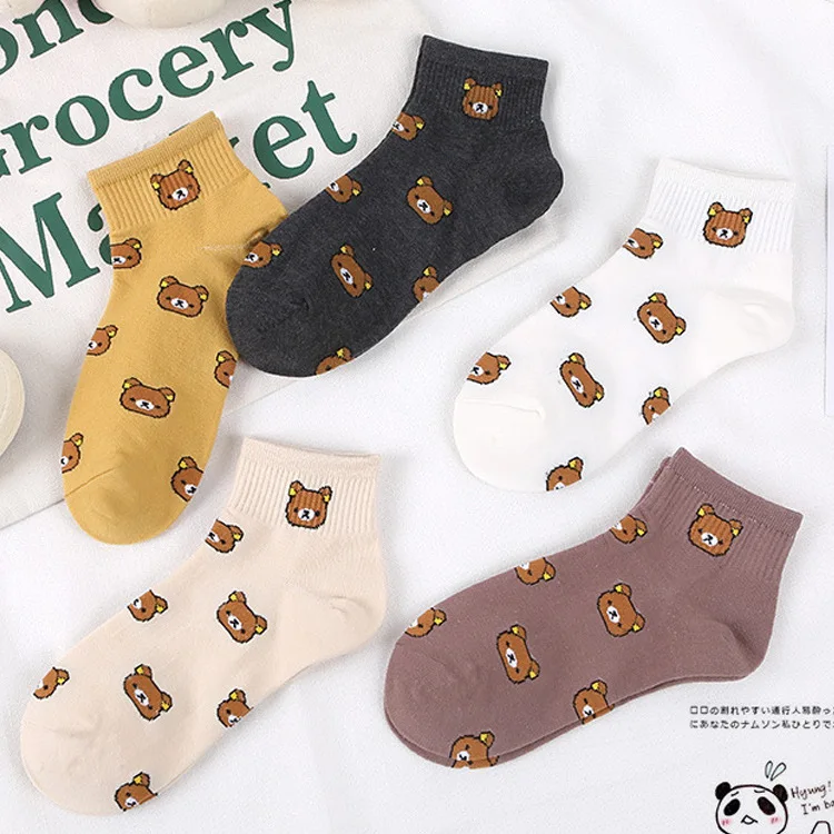 Прямая поставка короткие носки с мультяшным медведем Kuma Rilakkuma расслабляющий куб