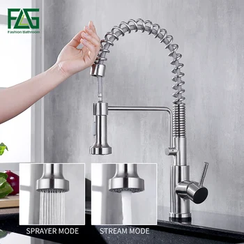 

FLG Brushed Nickel Sensor Touch Kitchen Spring Faucet Sensitive Smart Touch Kitchen Tap Pull Out Spring Kitchen Sense Faucets