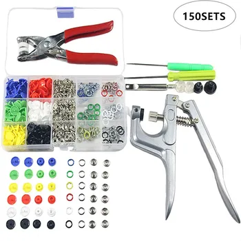 

60sets T5 Plastic Resin Snap Button Press Stud Cloth Button with Press Machine Tool+90sets Metal Prong Snap Buttons with Plier