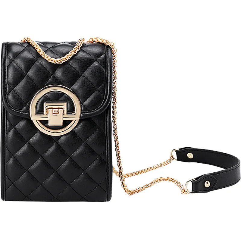 

Ladies Small Quilted Bag Pu Leather Shoulder Bag Chain Mobile Cell Phone Bags Crossbody Messenger Bag