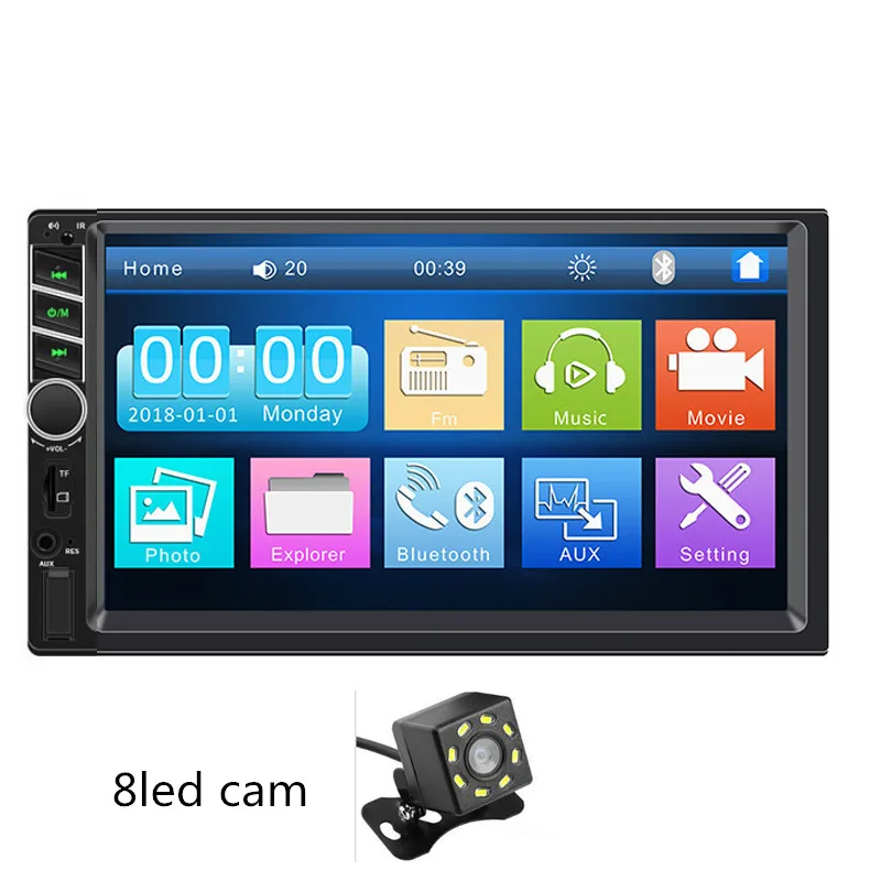 7 дюймов HD Автомагнитола Bluetooth Audioradio автомобильный MP5 MP3 плеер Зеркало Ссылка FM радио Поддержка USB TF AUX автомобильный аудио камера заднего вида - Цвет: with 8led cam