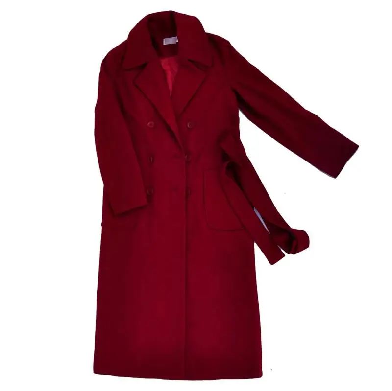 Wine red Casaco Feminino Великобритания женские большие размеры Осень Зима Cassic простые шерстяные длинное пальто Макси женский халат Верхняя одежда Manteau Femme - Цвет: Wine red
