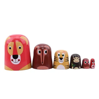 

New 6 Pcs/Set Red Lion Russian Dolls Hand Painted Home Decor Birthday Gifts Baby Toys Nesting Dolls Wooden Matryoshka Toys