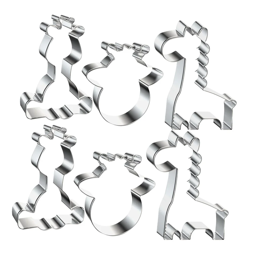 6pcs Giraffe Shape Cookie Cutters Molds Stainless Steel Fruit Cutters Baking Molds for Home Kitchen Bakery (Random Pattern)