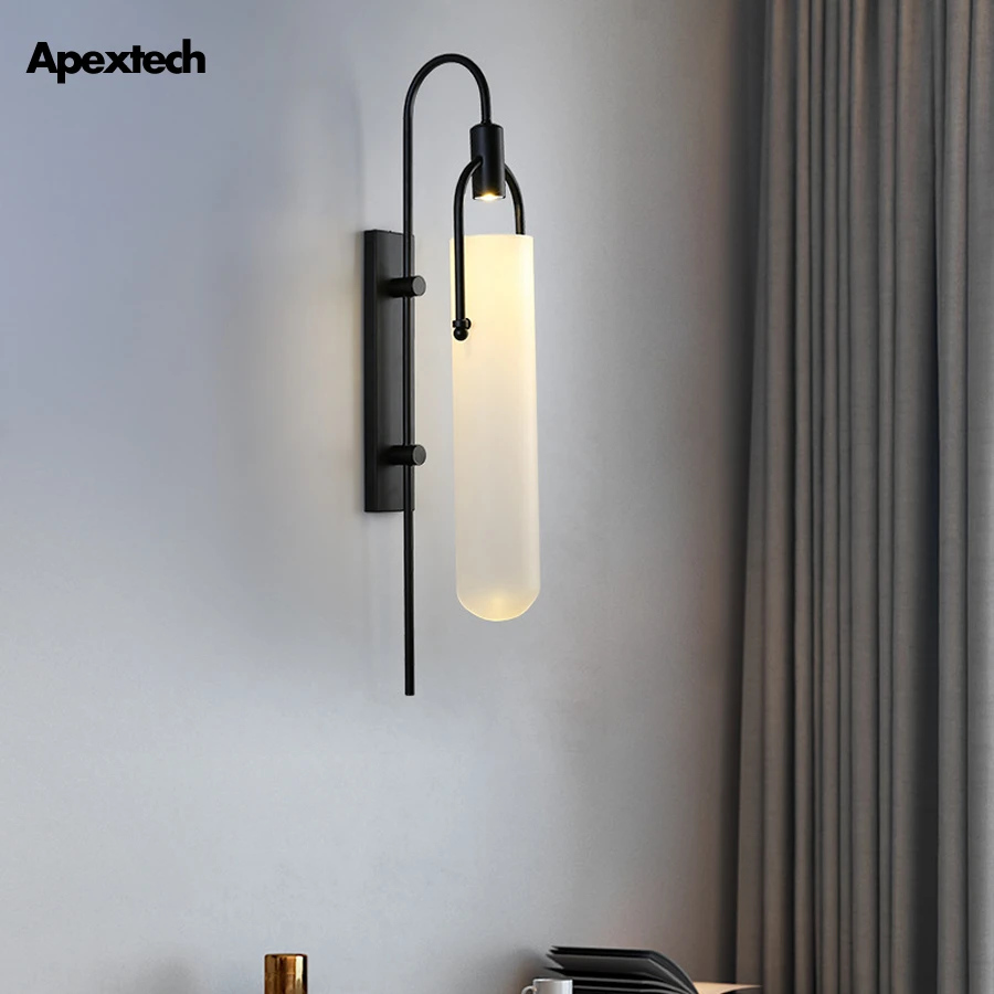 American Iron Art Glass Tube LED Wall Lamp Post Modern Retro Loft style Living Room Wall Lights Hotel Guest Rooms Night Light