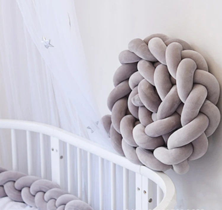 Gray-L 3M Baby Handmade Nodic Knot Newborn Bumper Long Knotted Braid Pillow Baby Bed Bumper In The Crib Infant Room Decor - Цвет: Gray-L