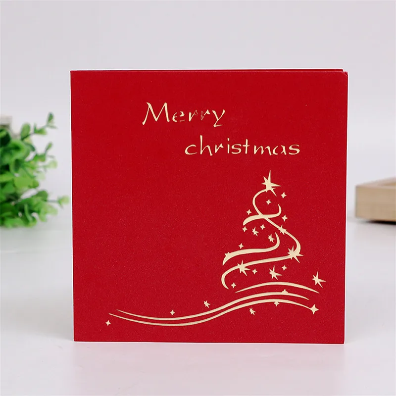 Merry Christmas Tree Винтаж 3D лазерная Рождественская открытка Новогодние украшения подарки ручной работы на заказ поздравительные открытки Рождественские открытки