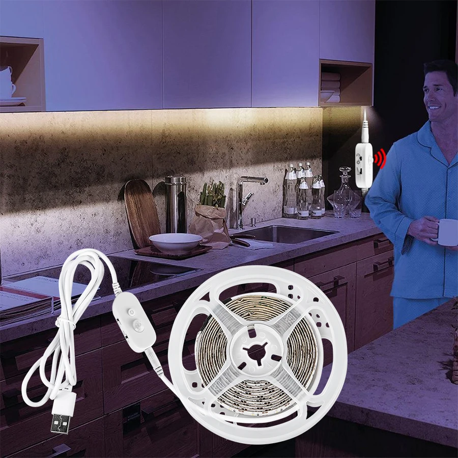 

LED Night Lights Cabinet Lamp with PIR Motion Sensor 5V USB 1m 2m 3m 60 LEDs/m SMD 2835 Diode Tape Kitchen Bedside Lamp