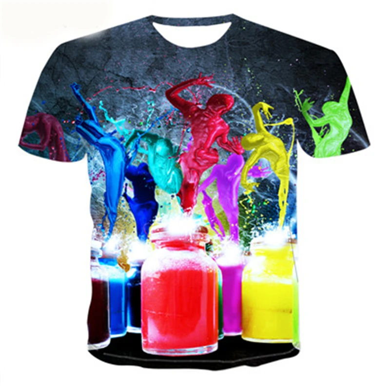 

3D Watercolor Paint T-shirt Men Women Fashion Summer Casual Short Sleeve Harajuku Streetwear Hip-hop Style Psychedelic T shirt