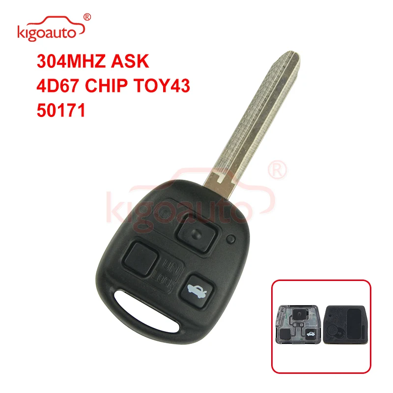 Kigoauto Denso( not Valeo) Remote key fob 3 buttonTOY43 blade 304mhz