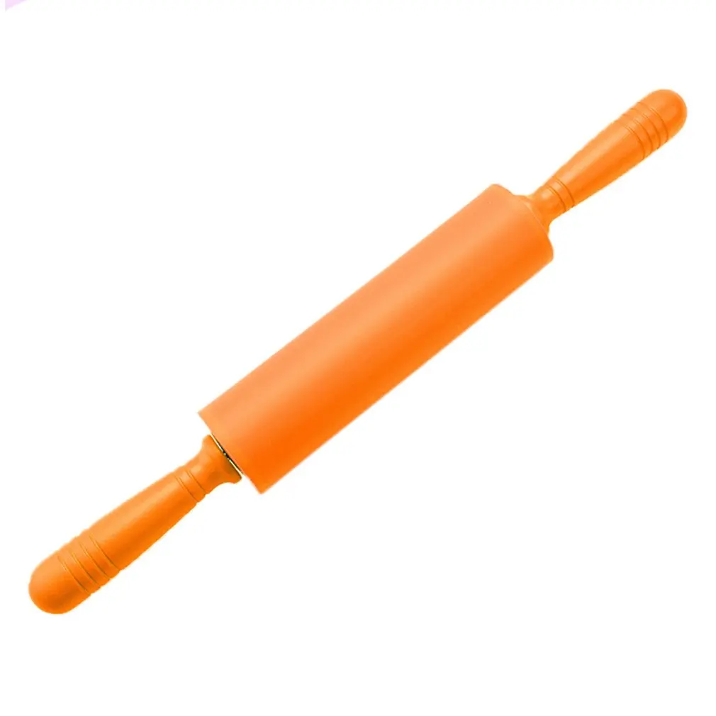 Orange L Пищевой силикон скалка пластиковая ручка ролик вращающийся антипригарный клецки прессование палка ходячий молоток кухонная посуда для выпечки - Цвет: Orange L