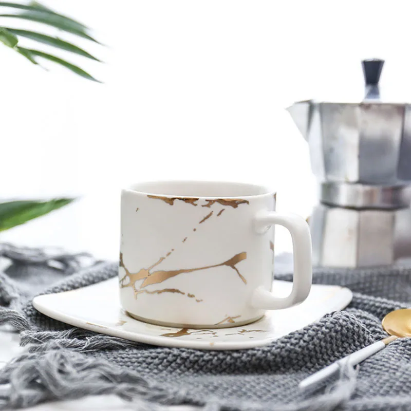 Нордический стиль Золотой Мрамор керамическая кофейная чашка наборы 2 шт Подарочная коробка костюм кружки молоко кружки для чая кофе 120 мл/280 мл
