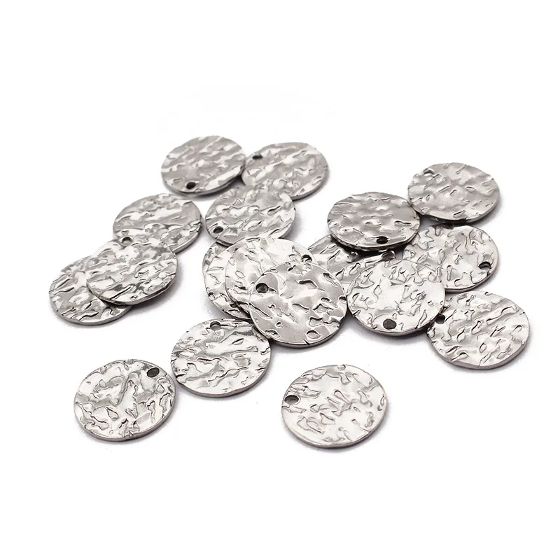 10pcs Stainless Steel Round Hammered Charms