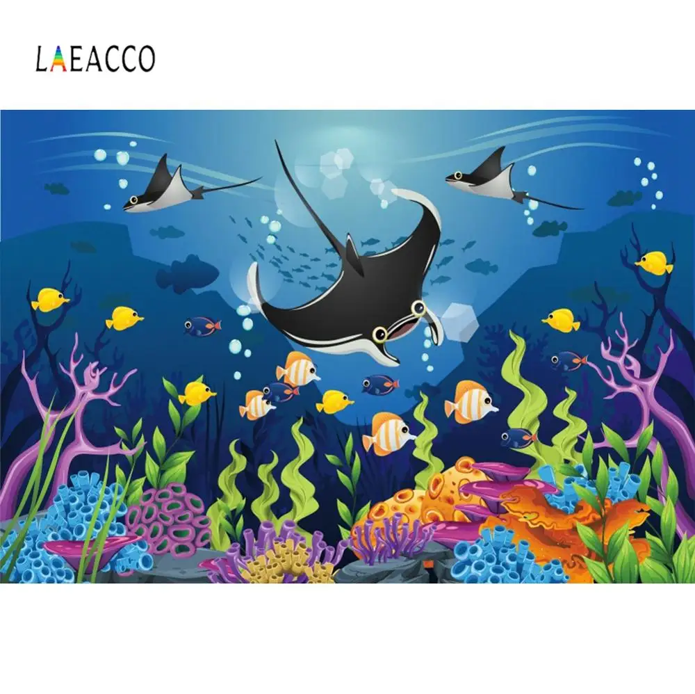 

Laeacco Underwater Skate Tropical Coral Birthday Photography Backgrounds Customize Photographic Backdrops Props For Photo Studio