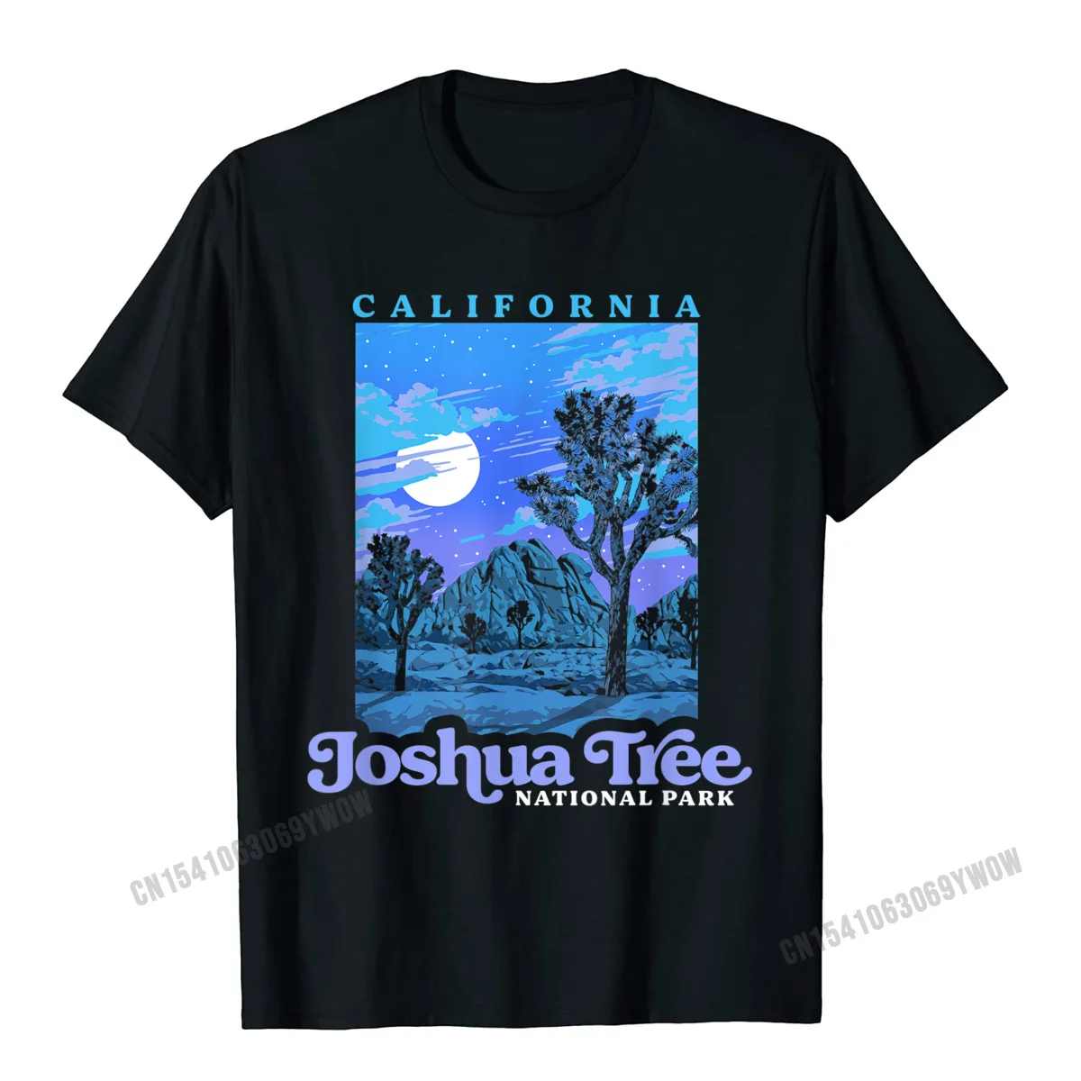 Casual Camisa Short Sleeve Tops Shirt Lovers Day Round Collar Pure Cotton Mens Top T-shirts Camisa Top T-shirts Prevalent Joshua Tree National Park Vintage Night Scene Retro T-Shirt__137 black