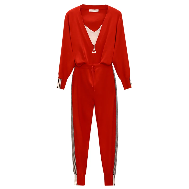 

Large Plus Size Tracksuit Autumn Winter women sports Kint suit Cardigan sweater 2 Piece Set Top +Pnat Casual Sweater Set