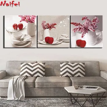 

5D Diamond Painting Still life Picture Of Rhinestones Diamond Embroidery 3 Pieces Fruit Pictures Apple Fruits Mosaic Home Decor