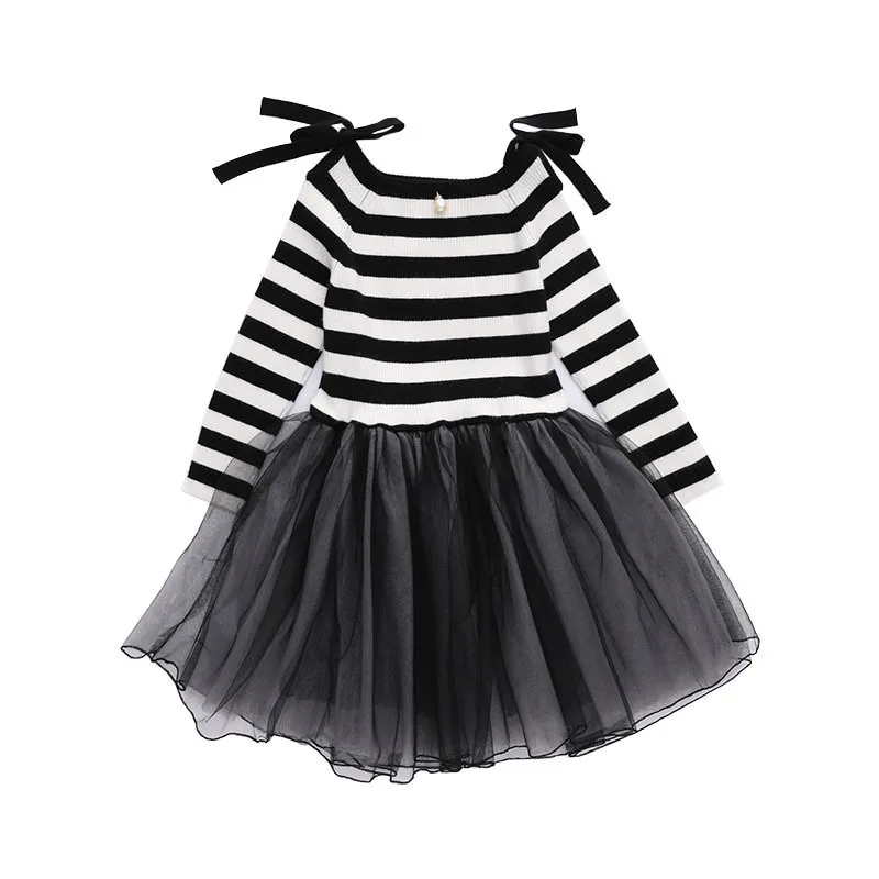 black girl dress Вязанная школьная одежда свитера принцесс для девочек платье осень г. Лоскутное детское платье Одежда для девочек с длинными рукавами зеленого и черного цвета - Цвет: black girl dress