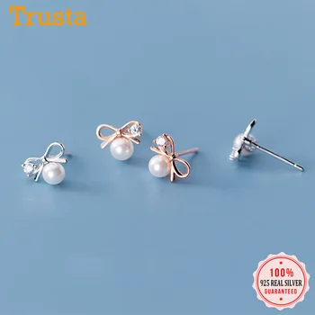 

Trustdavis Genuine 925 Sterling Silver Cute Dazzling Bowknot CZ Stud Earrings Gift for Women Girls Silver 925 Jewelry Gift ED24