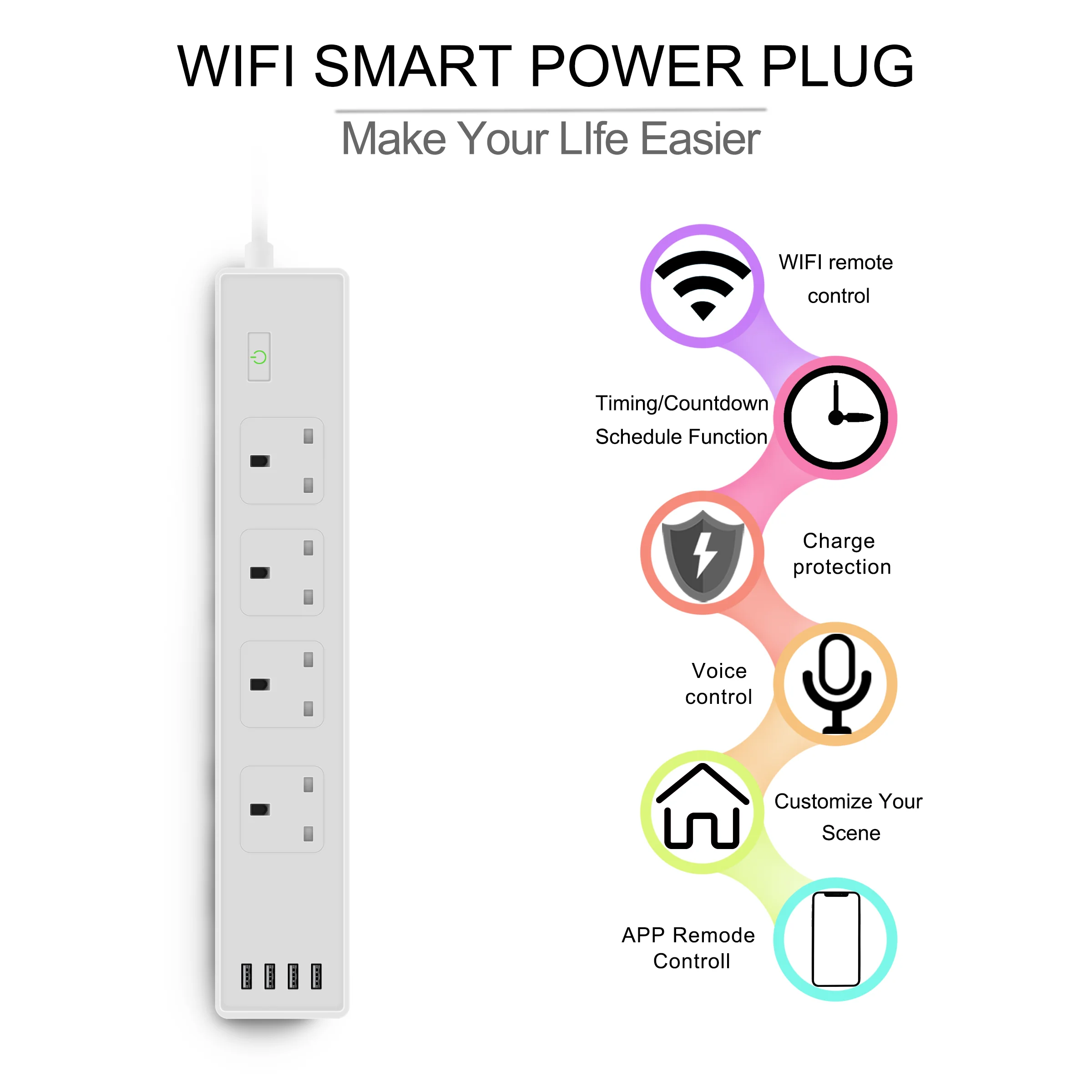 Wifi Smart power Strip 4 умная розетка Великобритания с 4 usb-портом Tuya App голосовое Беспроводное дистанционное управление работает с Alexa Google Home