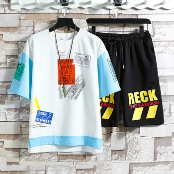 

Short-sleeved T-shirt Male Popular Logo 2020 Summer Casual Set South Korean Version Two Pieces Shorts+Tops Youth Sportswear Set