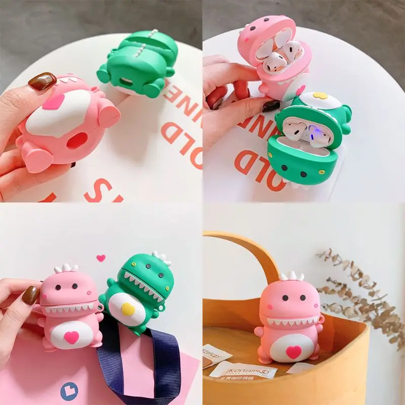 Love Heart Динозавр из мягкого силикона с узором защитный противоударный чехол Защита кожи для Airpods 1/2 зарядная коробка аксессуары
