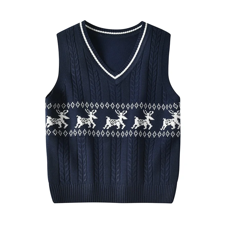 Женский трикотажный жилет с V образным вырезом и принтом оленя|Свитера| |
