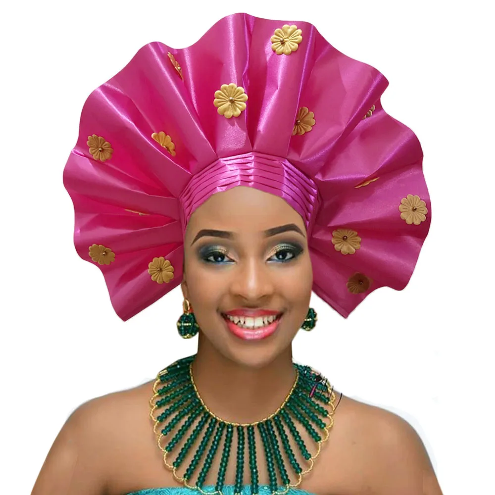Новое поступление вентилятор тюрбан уже завязанный ASO OKE повязка на голову в африканском стиле дамские Авто геле для Свадебные и вечерние DHL