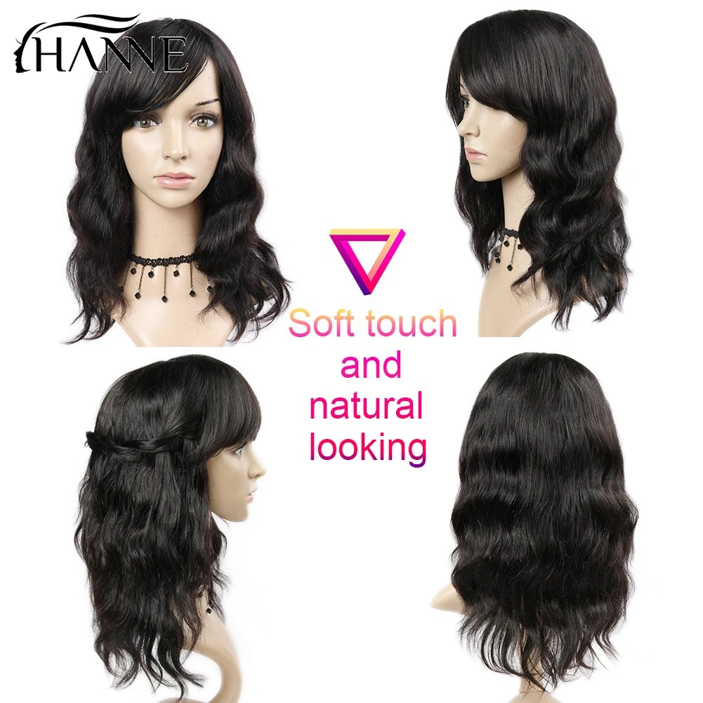 HANNE Remy человеческие волосы натуральные волнистые парики с бесплатной челкой Бразильские человеческие волосы волнистые парики натуральный черный цвет