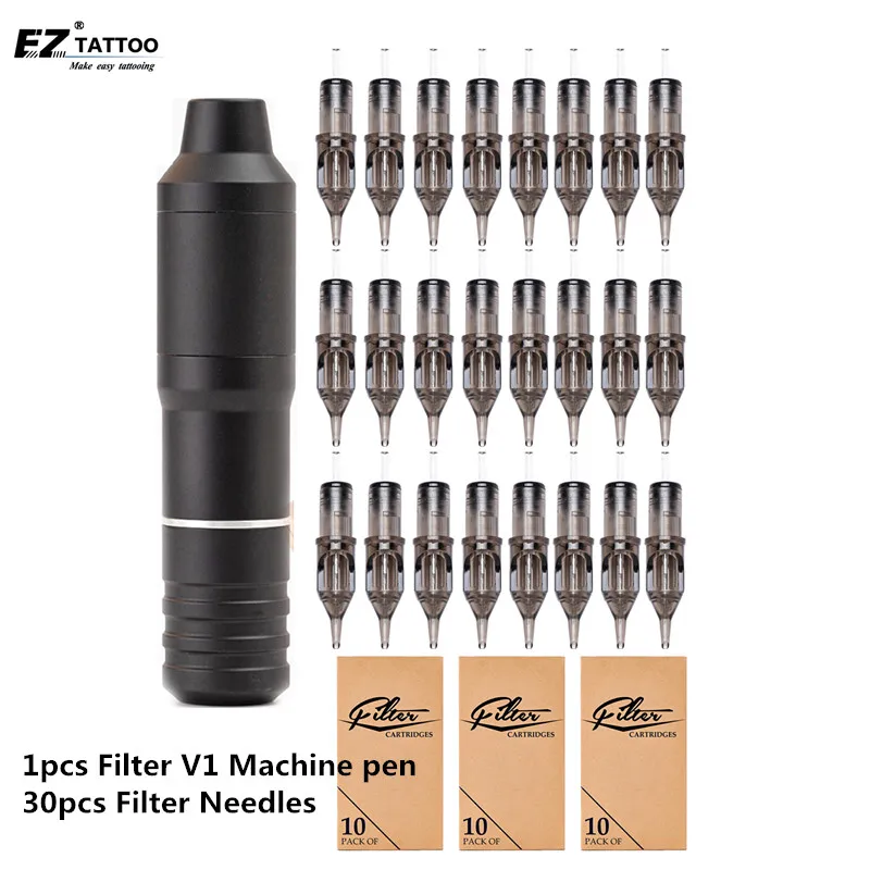 

EZ Filter V1 Special Edtion Cartridge Rotary Tattoo Machine Pen with 30pcs EZ Filter Cartridge Tattoo Needles Tattoo Kits