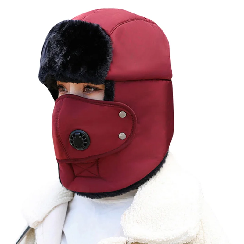 Unisex Men Women Trapper Hat Earflap Snow Ski Hat Solid Color Camouflage Print Windproof Mask Caps Autumn Winter Warm Hat