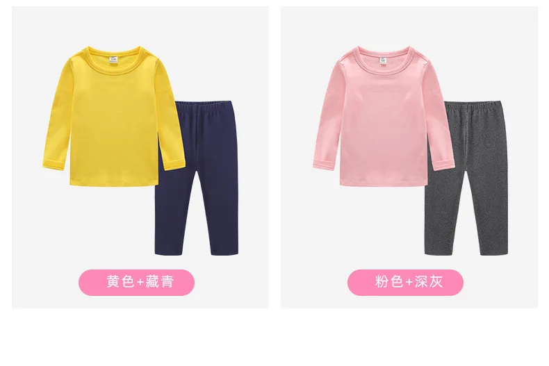 Retail Cotton Long Sleeve Pajamas Boy Children Trousers Fashion Candy Color Pure Color Pajamas Girl Two-piece Children Clothes