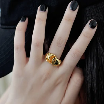 

Silvology 925 Sterling Silver Irregular Stone Texture Rings Top Quality Thick Wide Rings for Women Simple Luxury Jewelry Design