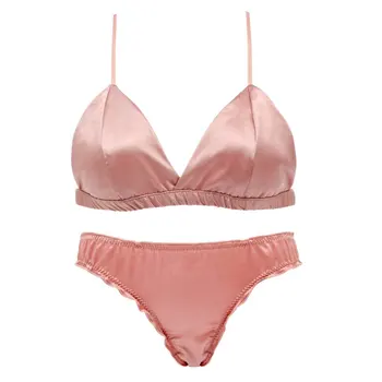 

Bralette Wire Free Satin Bra Set thin Triangle cups Solid Color Bra and Panty Set Lingerie Underwear Women Brassiere