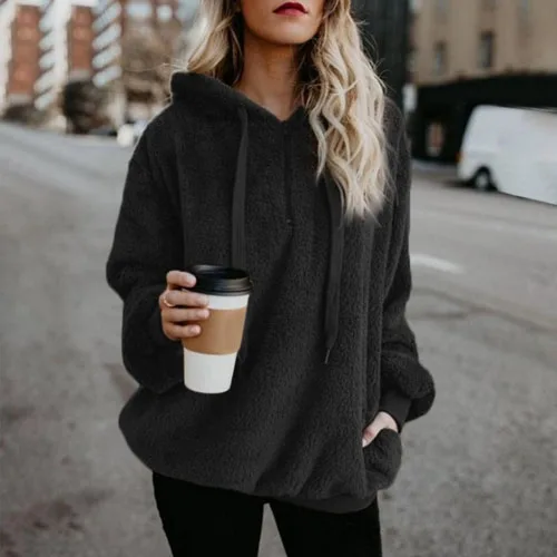 Однотонные осенне-зимние худи свитшот с капюшоном женские толстовки негабаритных женщин пуловер с капюшоном зимняя одежда BDR683 - Цвет: Черный