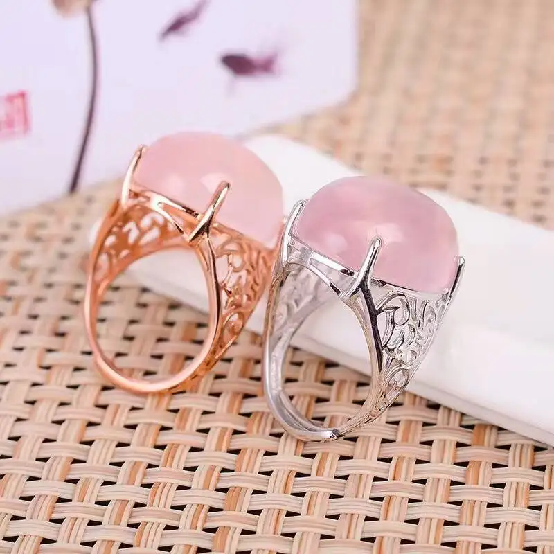 Женское кольцо с розовым кварцем 15 х20 мм из серебра 925 пробы|ring fashion|ring forrings for women |