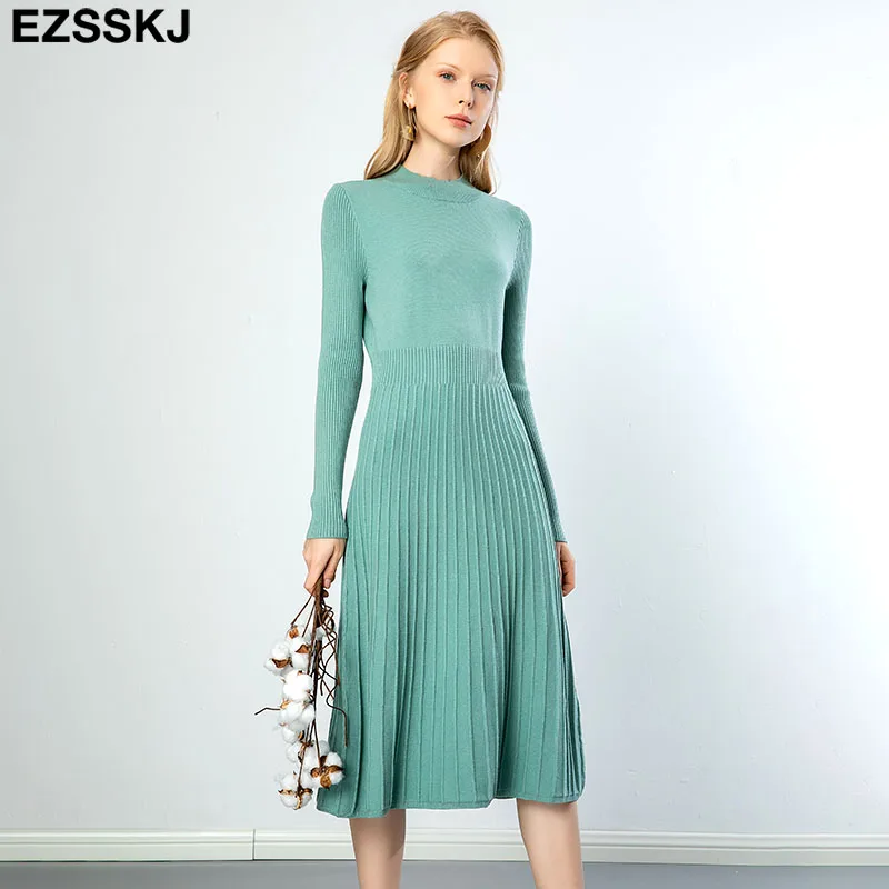 pure autumn winter bodycon O-neck basic slim A-LINE thick long dress women's dress female basic maix robe dresselegant dress floral dress