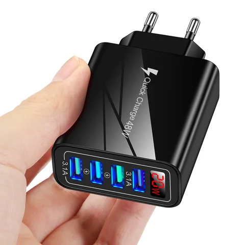 Charger Fast Charging 5V 3.1A Display 4 Ports Wall Mobile Phone Charger For iPhone 13 12 Samsung S21 Xiaomi 12 USB  adapter