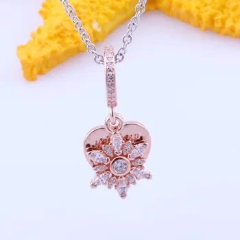 

Authentic 925 Sterling Silver Creative Snowflake And Heart Rose Gold Pendant Fit Pandora Women Bracelet & Necklace Diy Jewelry