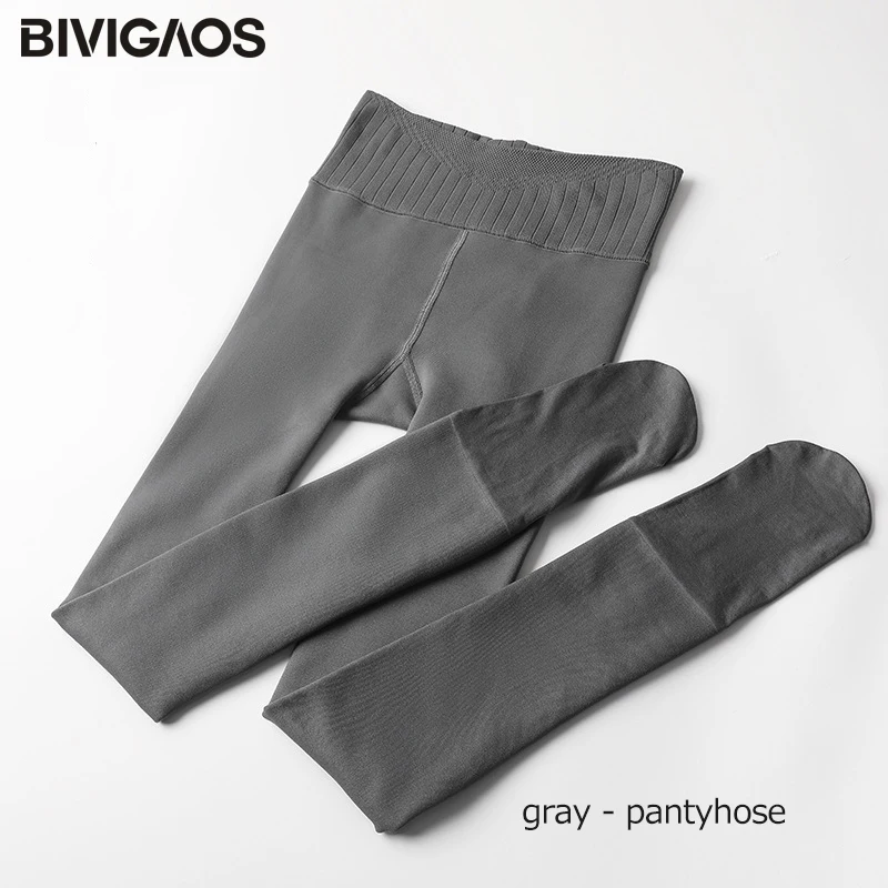 Grey - pantyhose BIVIGAOS/Новинка года; сезон осень-зима; бархатные узкие Женские легинсы с высокой талией; Модный мягкий корсет; Теплые Матовые леггинсы; 300 г - Цвет: Grey - pantyhose
