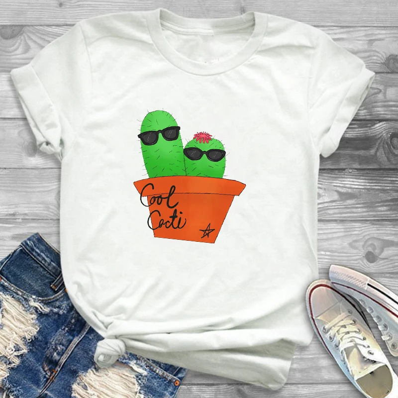 Милая женская футболка, футболка, футболки, модная женская футболка с рисунком кактуса, растения, мамы, мультяшная женская футболка с рисунком - Цвет: CZ20352