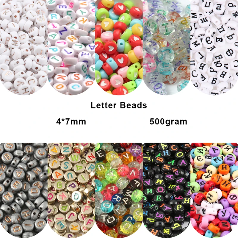 

4*7mm 500 Gram Russian Mixed Letter Acrylic Beads Round Flat Alphabet Digital Loose Spacer Beads For Jewelry Making Diy Bracelet