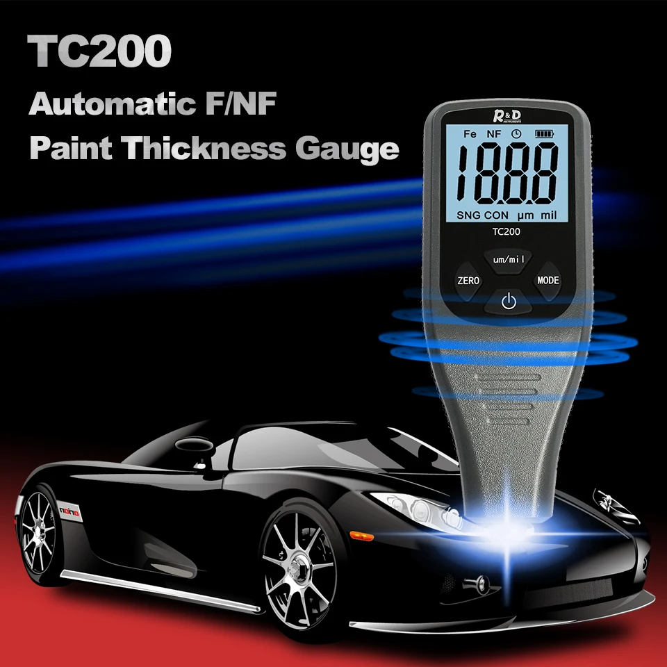 R&D TC200 Grey Car Paint Coating Thickness Gauge 0.1um/0-1500 Car Paint Film Thickness Tester Measuring FE/NFE & Russian Manual paint coating meter paint thickness gauge thickness gauge