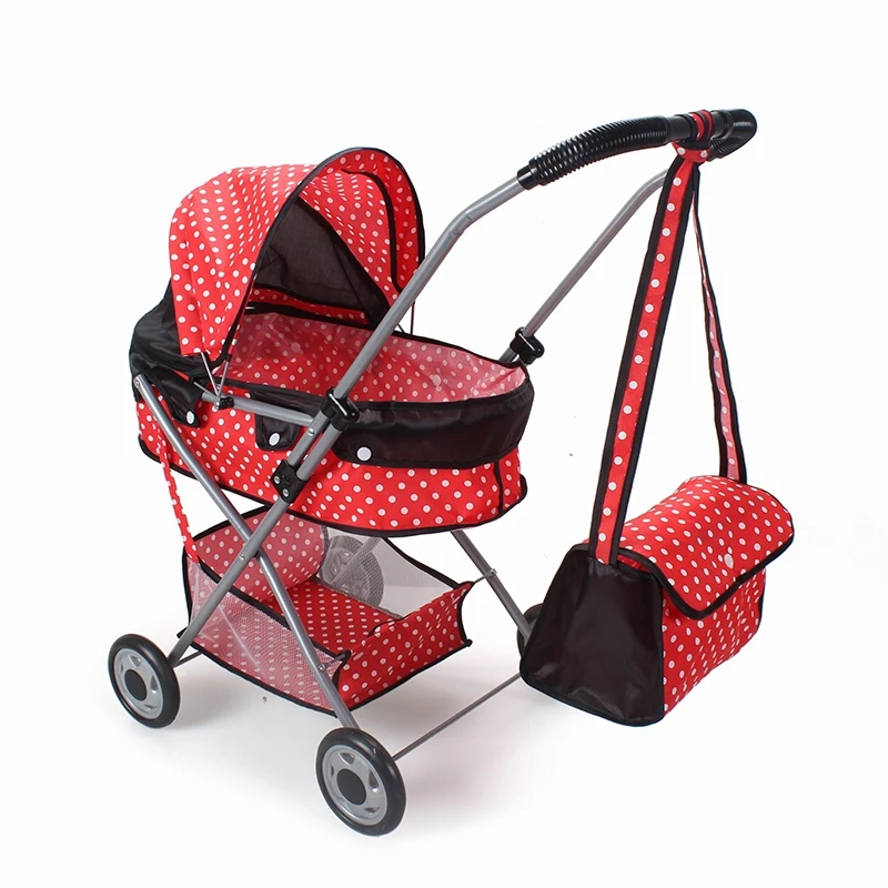 Simulation Doll Double Seat Trolley Girls Toy Children Foldable Hand Push Baby Stroller Pretend Play Doll Accessories 5