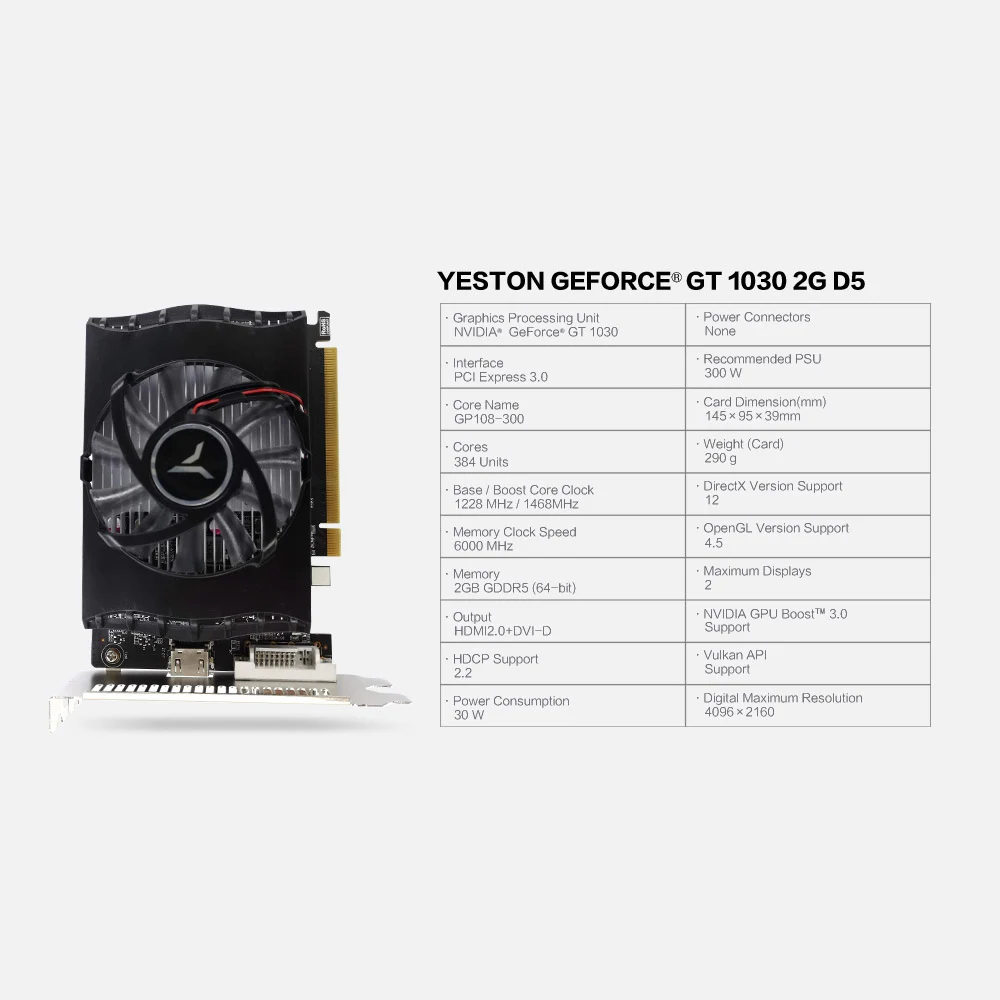 Yeston GPU Geforce Gt 1030 2Gb Gddr5 Graphics Cards Nvidia Pci Express 3.0 Desktop Computer Pc Vide