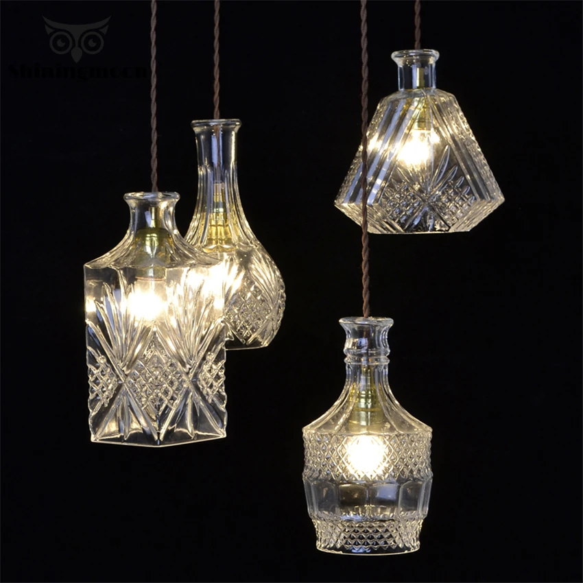 

Nordic LED Pendant Lights Modern Carved Crystal Glass Bottle Retro Hanging Lamp Restaurant Loft Cafe Pendant Lamps Suspension