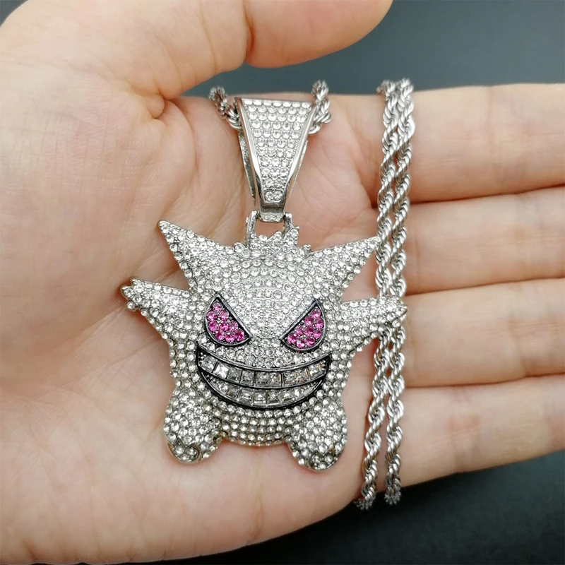 Ювелирные изделия в стиле хип-хоп, ожерелье Gengar, Новое поступление, подвеска с покемоном, кубическим цирконием, медное ожерелье, цепочка со льдом, мужской подарок