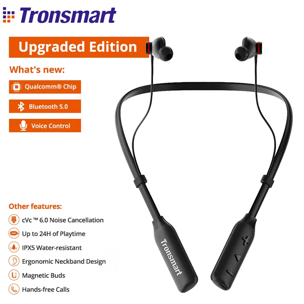 Беспроводная гарнитура Tronsmart S2 Plus с шейным ободом поддержкой Bluetooth 5 0 и голосовым